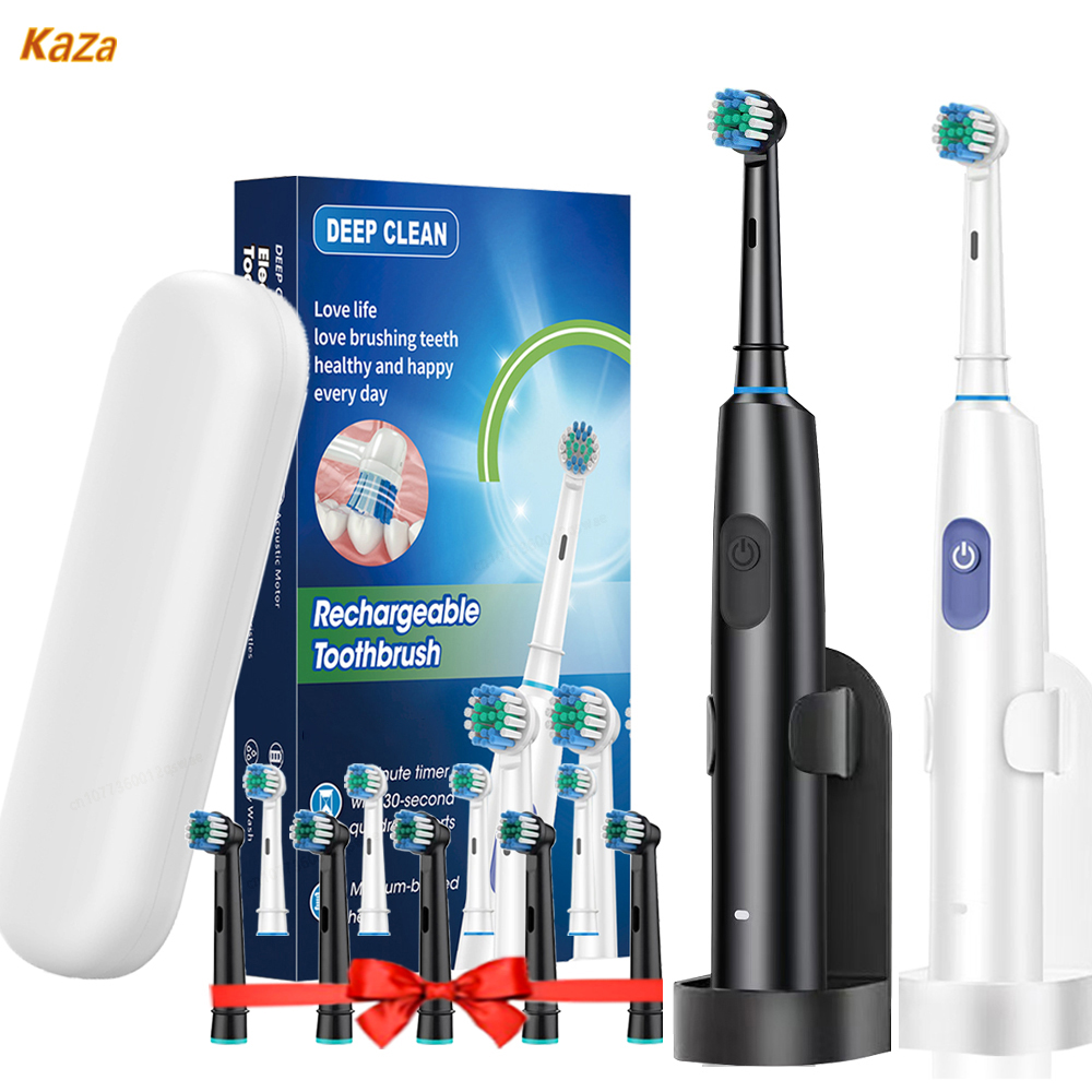 Teeth Whitening Kit - แปรงสีฟันไฟฟ้าพร้อมตัวยึดผู้ใหญ่สมาร์ทจับเวลาแปรง 5 โหมดทําความสะอาดลึกแปรงสีฟันแบบชาร์จไฟได้ชุดหัวเปลี่ยน