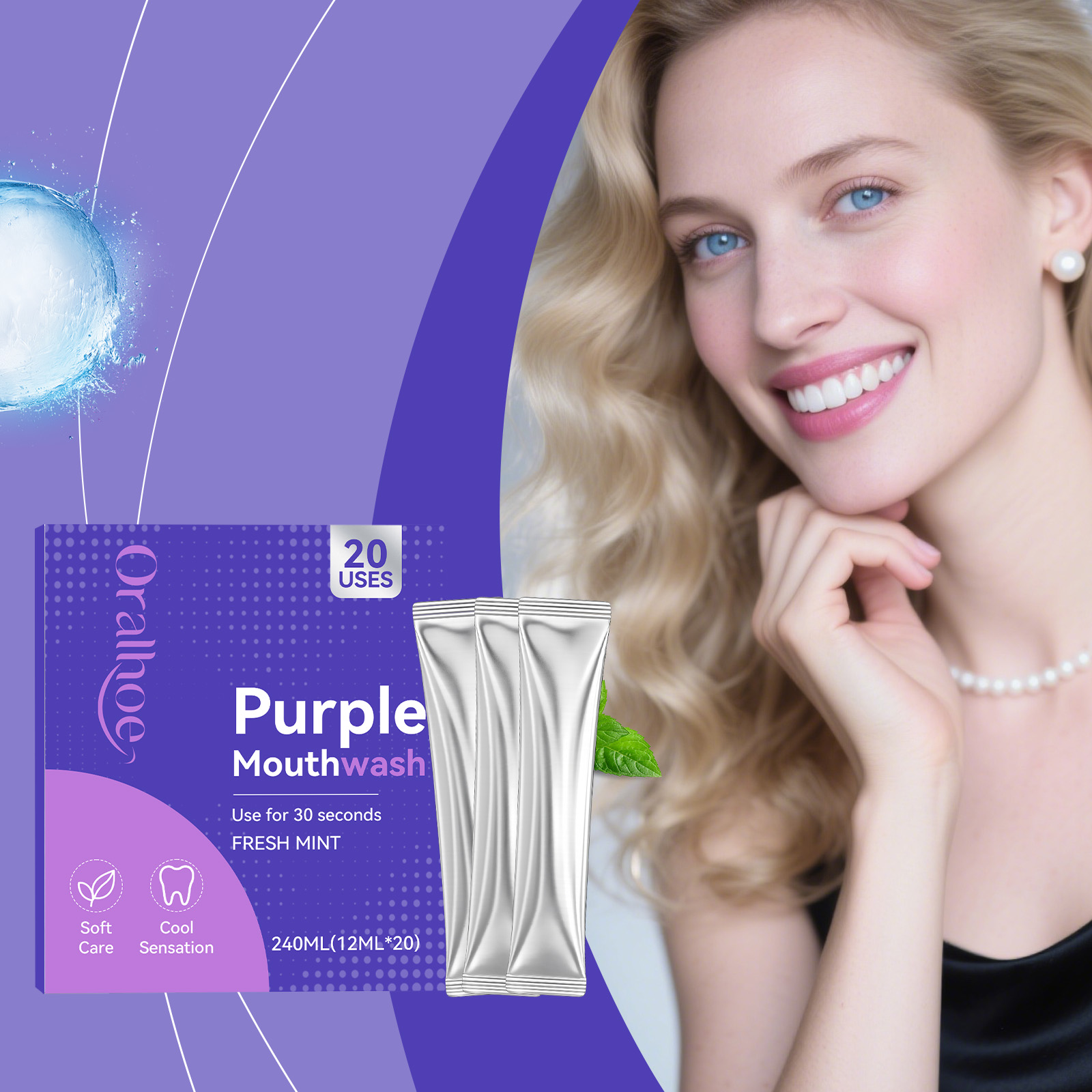 20 ชิ้น น้ำยาบ้วนปากสีม่วง ช่ว - Teeth Whitening Mouthwash บทวิจารณ์และราคา